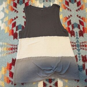 Gray and White Sleeveless Waffle Tank